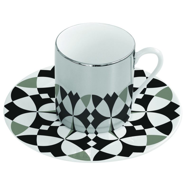 Зеркальная кофейная пара черно-белая геометрия Mirrored coffee