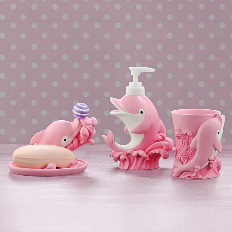 Детский подарочный набор "Дельфин" (мыльница, дозатор для жидкого мыла, стакан для зубных щеток)