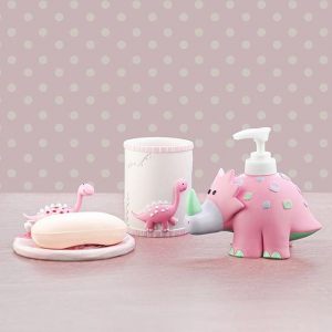 Детский подарочный набор "Динозаврик" (мыльница, дозатор для жидкого мыла, стакан для зубных щеток)