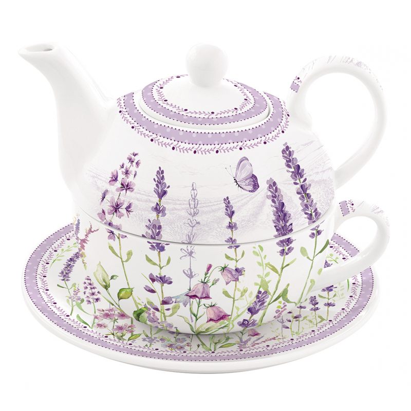 Чайный набор "Lavender field" (чайник, чашка и блюдце) в подарочной упаковке