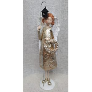 Декор "Ангел" в золотистом платье с большим фонарем и венком