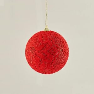 Елочное украшение "Кружевной шар" красный большой