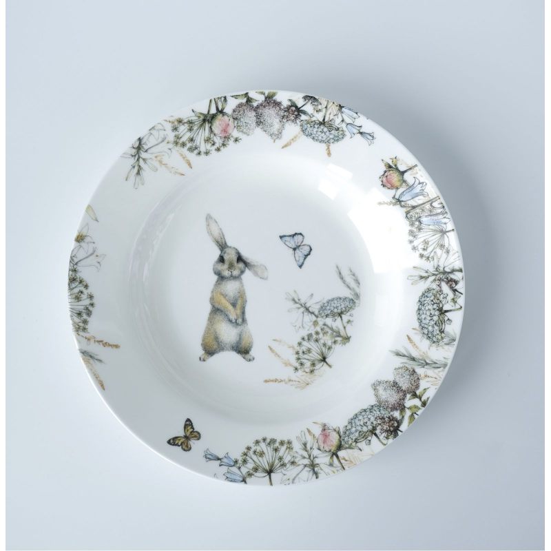 Тарелка суповая "Кролик в цветах"