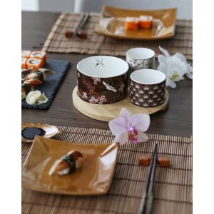 Набор для закусок "Окинава": 3 чаши на бамбуковом подносе в подарочной упаковке