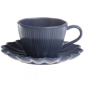 Чашка с блюдцем для кофе "Lotus magic" тёмно-синяя
