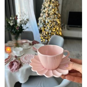 Чашка для кофе с блюдцем "Lotus magic" 150мл розовая