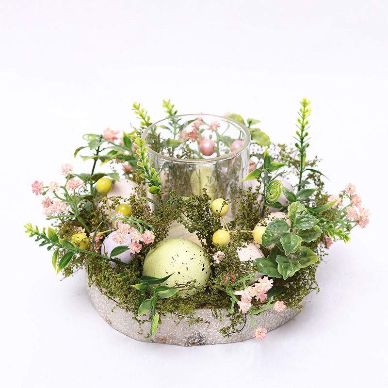 Стеклянный подсвечник "Пасхальные яйца и декоративные цветы"