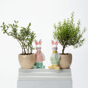 Цветочный горшок/кашпо для цветов керамика "Забавный кролик" с коричневым горшком
