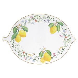 Блюдо овальное "Fleurs et Citrons" белое в форме лимона