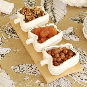 Набор для сервировки "Harvest Collection Перец" 3 чаши на бамбуковом подносе, с золотым ободком
