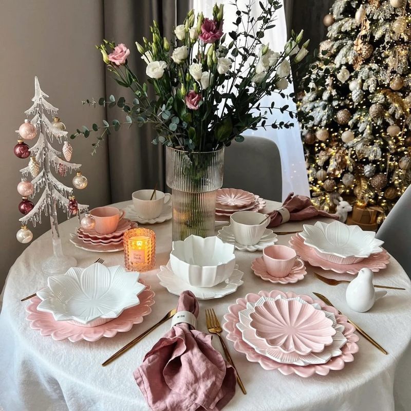 Фарфоровый сервиз на 6 персон "Lotus magic" бело-розовый, 29 предметов