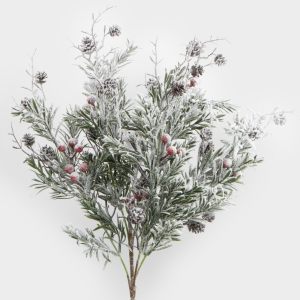 Новогодняя заснеженная ветка декоративная "Ягоды"