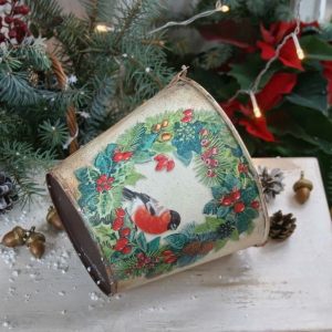 Ведёрко новогоднее Венок со снегирём