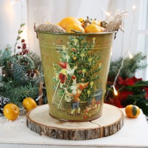 Кашпо ведёрко новогоднее Гномы наряжают ёлку