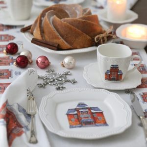 Новогодний сервиз "Snow Town" на 6 персон с чайными парами, на 19 предметов