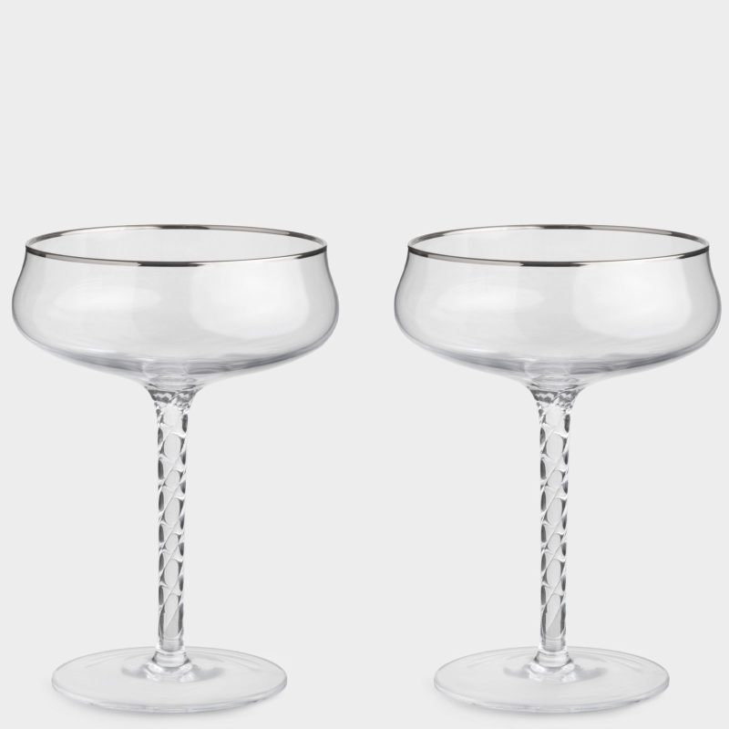 Новогодний бокал-креманка для шампанского "Rhapsody" 250 мл, 2 шт с серебристым кантом