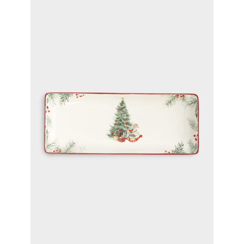 Новогоднее прямоугольное блюдо "Лошадка у елки" 34 см в подарочной упаковке