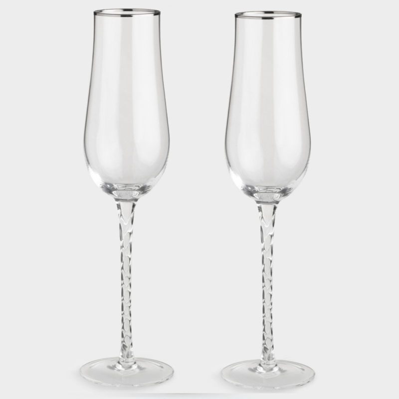 Новогодний набор бокалов для шампанского "Rhapsody" 230 мл, 2 шт с серебристым кантом