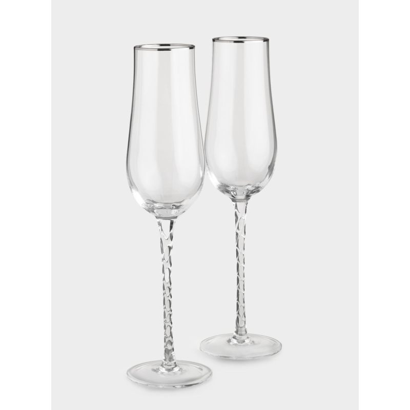 Новогодний набор бокалов для шампанского "Rhapsody" 230 мл, 2 шт с серебристым кантом