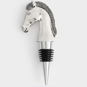 Новогодняя пробка для винной бутылки "Лошадь серебристая" 12 см