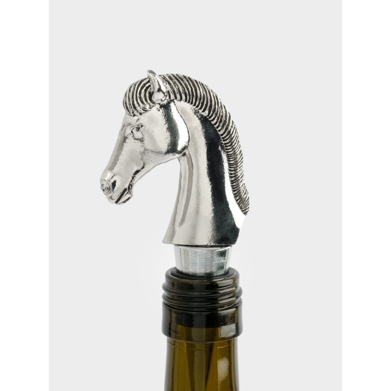 Новогодняя пробка для винной бутылки "Лошадь серебристая" 12 см