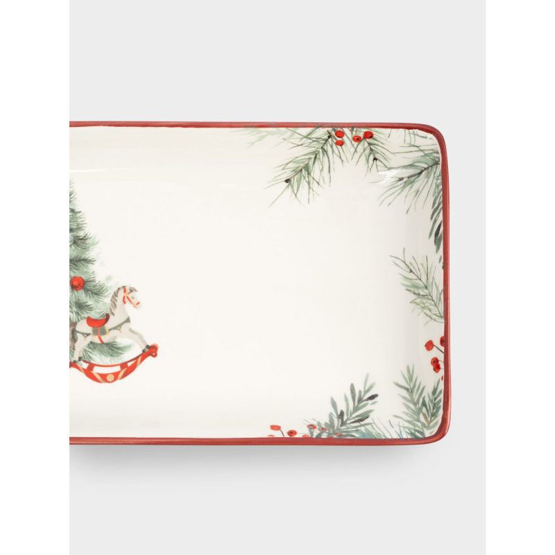 Новогоднее прямоугольное блюдо "Лошадка у елки" 34 см в подарочной упаковке