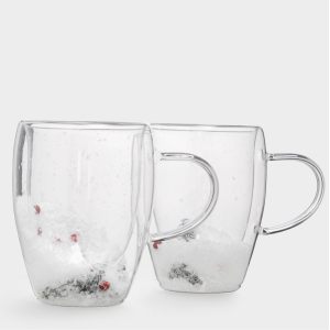 Набор новогодних кружек с двойными стенками "Ягоды и еловые ветки" 350 мл, 2 шт в подарочной упаковке
