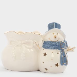 Новогодняя конфетница "Снеговик с мешком" 17х11 см