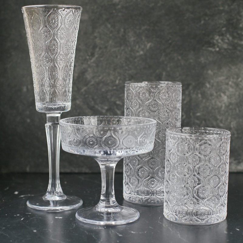 Новогодний набор стеклянных бокалов "Cherish" с цветком бегонии, для подачи напитков и сервировки, 4 вида