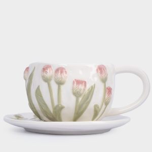 Праздничная чайная пара "Тюльпаны" 370 мл, подарок к 8 Марта