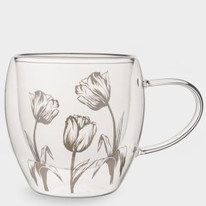 Кружка стеклянная "Цветы" с двойным дном