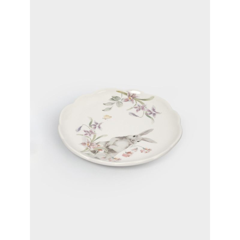 Тарелка пасхальная десертная "Кролик с цветами" 20 см в подарочной упаковке