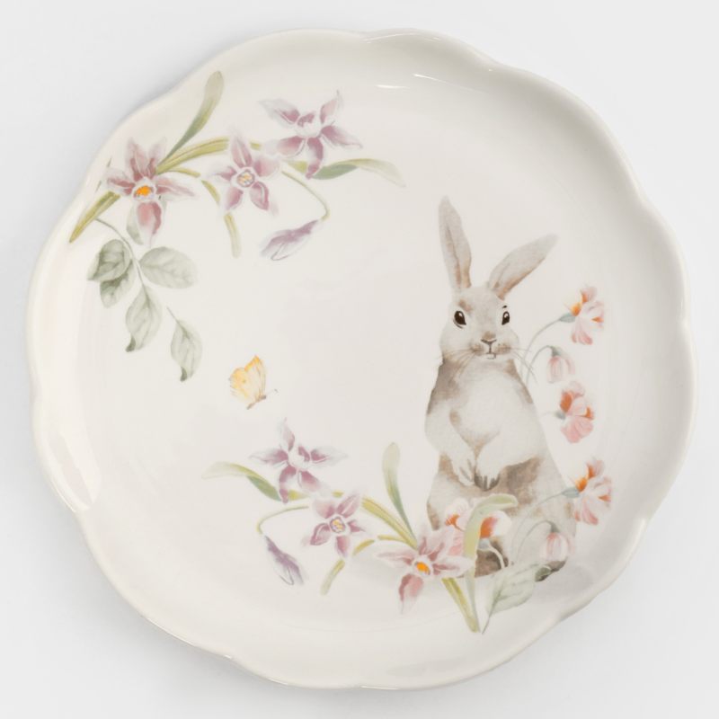 Тарелка пасхальная десертная "Кролик с цветами" 20 см в подарочной упаковке