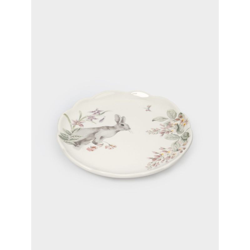 Тарелка пасхальная обеденная "Кролик с цветами" 25 см в подарочной упаковке
