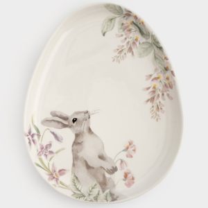 Пасхальное блюдо в форме яйца "Кролик с цветами" 25х20 см в подарочной упаковке