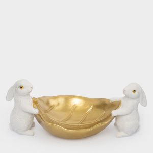 Пасхальное блюдо декоративное "Кролики с листом" 22х10 см в подарочной упаковке
