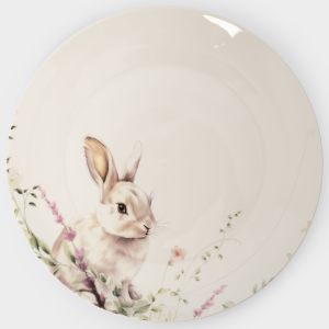 Пасхальная тарелка "Кролик в цветах" из фарфора