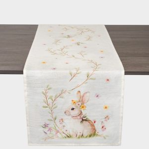 Пасхальная дорожка настольная "Кролик в цветах" 40х160 см