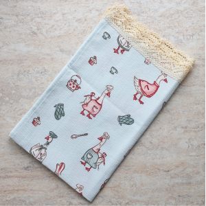 Полотенце пасхальное вафельное "Гусь" с кружевом ручной работы