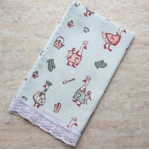 Кухонное полотенце пасхальное вафельное "Гусь" с кружевом ручной работы