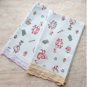 Комплект пасхальных полотенец "Гусь" вафельное с кружевом, ручной работы