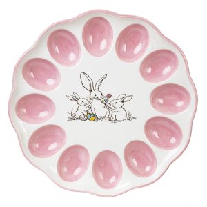 Пасхальное блюдо для яиц "Мама - кролик с кроликами" 26 см из фарфора