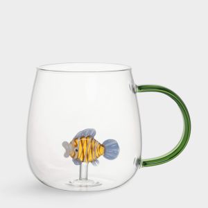 Кружка стеклянная "Sea World" 400 мл с желтой рыбкой в подарочной упаковке