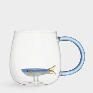 Кружка стеклянная "Sea World" 400 мл с синей рыбкой в подарочной упаковке