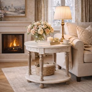 Круглый стол кофейный "Винтажный" с резными ножками