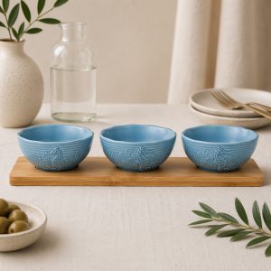 Менажница из 3-х чаш на бамбуковом подносе "Marine World Collection"