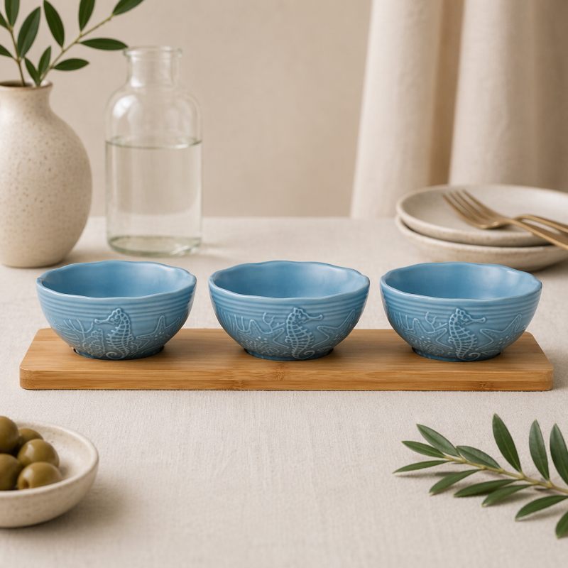 Менажница из 3-х чаш на бамбуковом подносе "Marine World Collection"