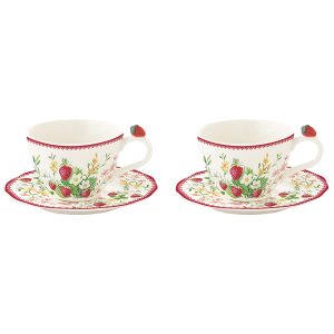 Подарочный набор чашек с блюдцем для кофе "Jardin Des Fraises" 120мл, 2шт в подарочной упаковке