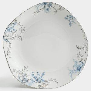Новогодняя тарелка обеденная с серебристым кантом "Ice flower" 26см в подарочной упаковке