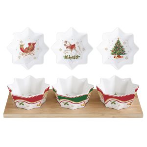 Новогодний набор для закусок "Christmas Tale" 3 чаши на подносе в подарочной упаковке